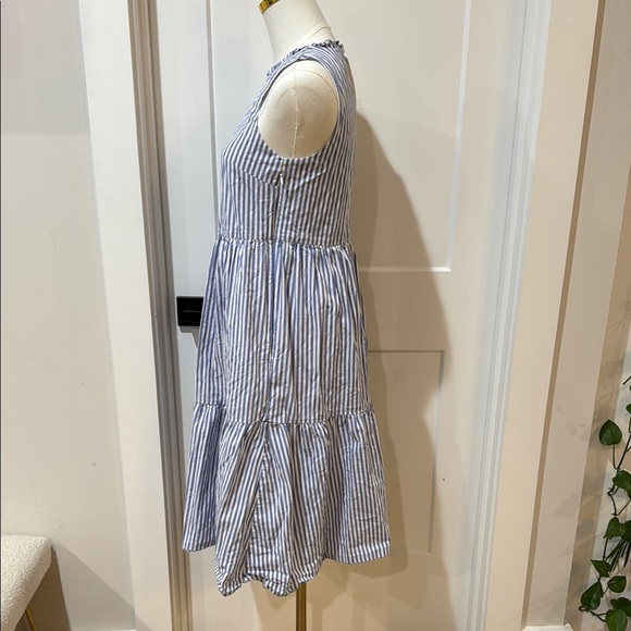 J. Crew Size 0 Blue Sleeveless Midi Dress Striped Tiered Lined Pockets Cotton. - Picture 4 of 10